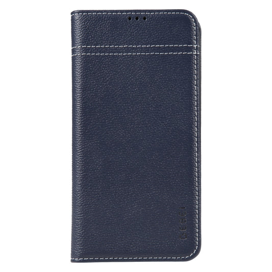 For iPhone 15 Pro Max GEBEI Top-grain Horizontal Flip Leather Phone Case(Blue) by GEBEI