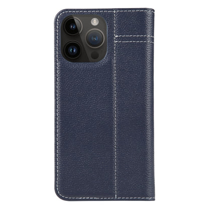 For iPhone 15 Pro Max GEBEI Top-grain Horizontal Flip Leather Phone Case(Blue) by GEBEI