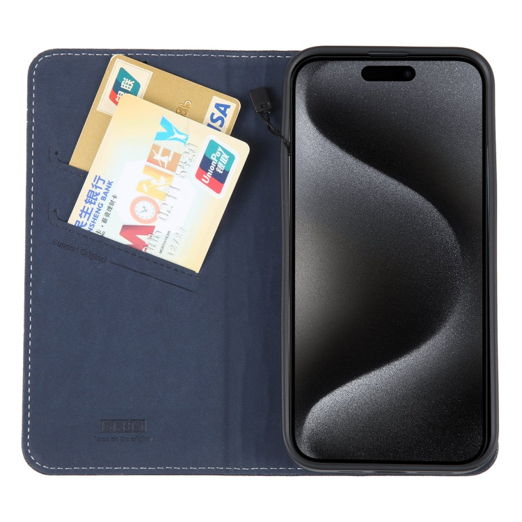 For iPhone 15 Pro Max GEBEI Top-grain Horizontal Flip Leather Phone Case(Blue) by GEBEI