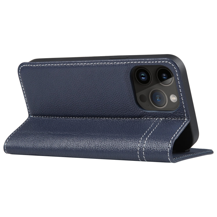 For iPhone 15 Pro Max GEBEI Top-grain Horizontal Flip Leather Phone Case(Blue) by GEBEI