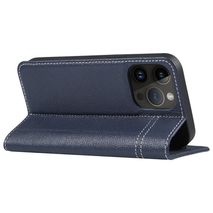 For iPhone 15 Pro Max GEBEI Top-grain Horizontal Flip Leather Phone Case(Blue) by GEBEI