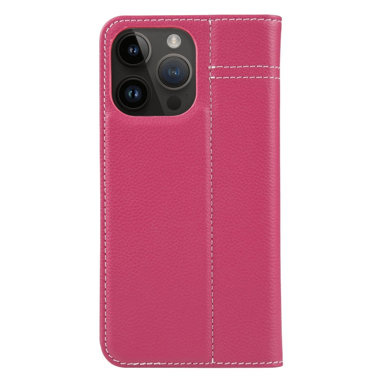For iPhone 15 Pro Max GEBEI Top-grain Horizontal Flip Leather Phone Case(Rose Red) by GEBEI