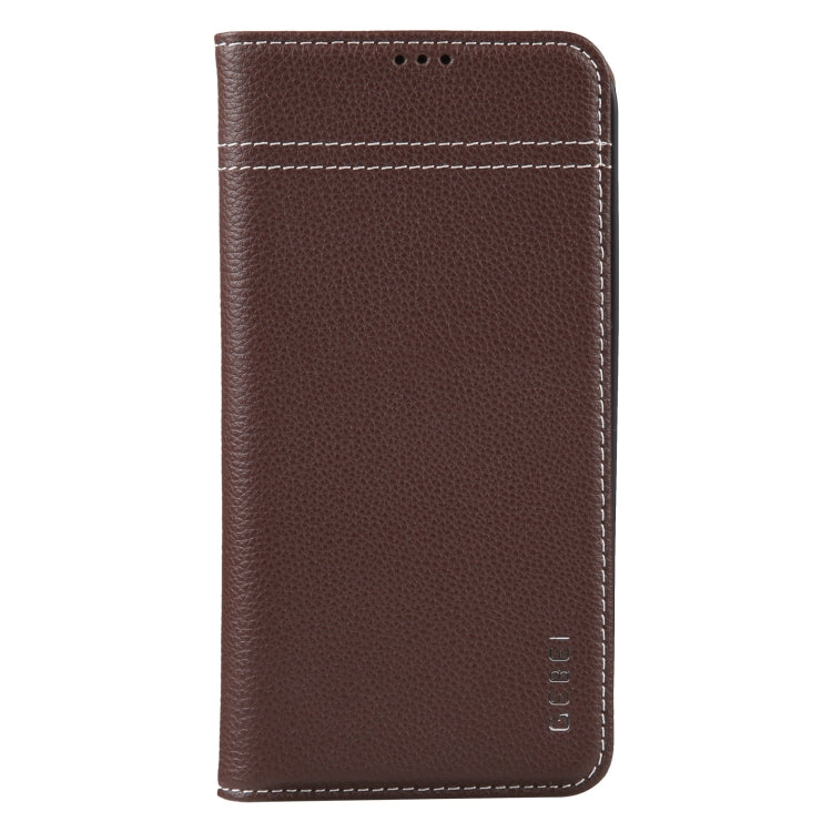 For iPhone 15 Pro Max GEBEI Top-grain Horizontal Flip Leather Phone Case(Brown) by GEBEI