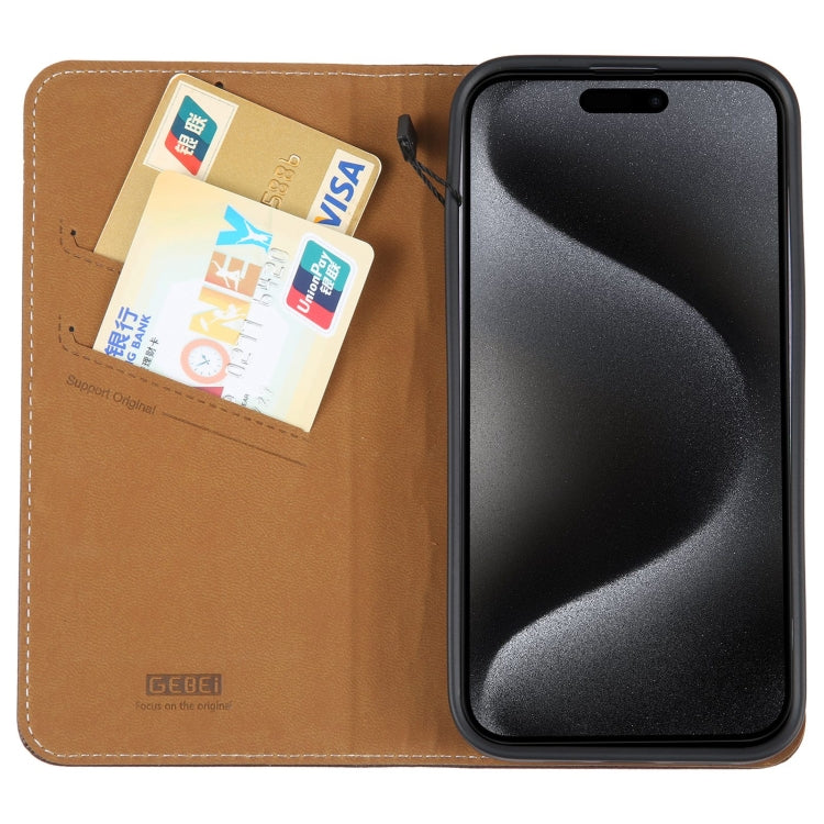 For iPhone 15 Pro Max GEBEI Top-grain Horizontal Flip Leather Phone Case(Brown) by GEBEI