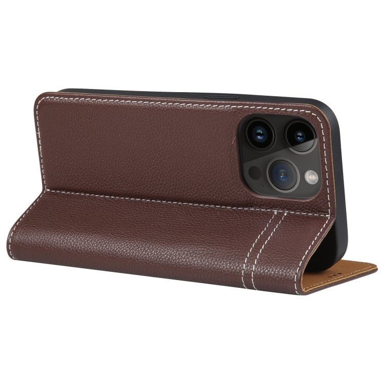 For iPhone 15 Pro Max GEBEI Top-grain Horizontal Flip Leather Phone Case(Brown) by GEBEI