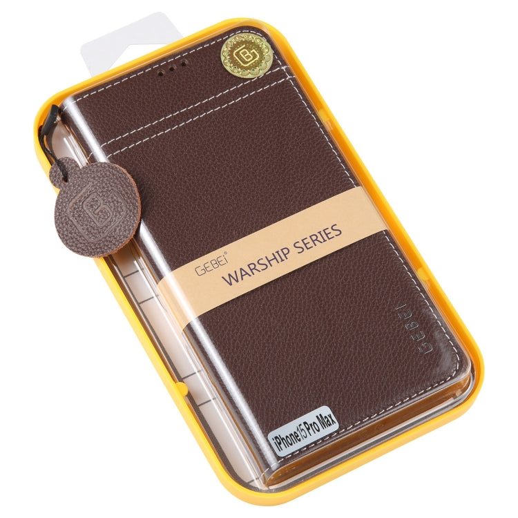 For iPhone 15 Pro Max GEBEI Top-grain Horizontal Flip Leather Phone Case(Brown) by GEBEI