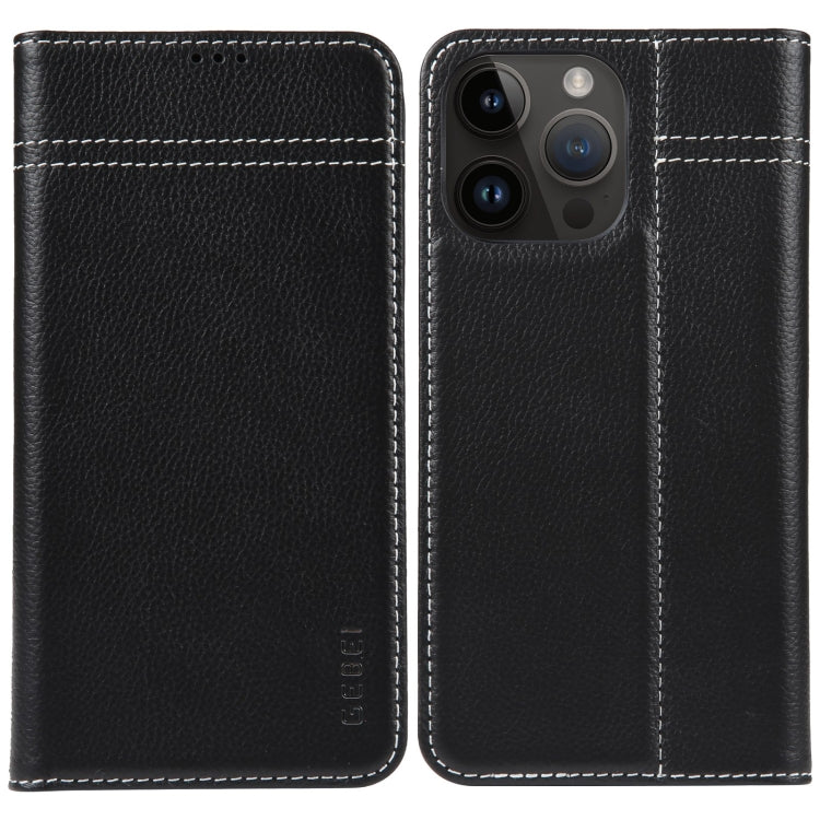 For iPhone 15 Pro GEBEI Top-grain Horizontal Flip Leather Phone Case(Black) by GEBEI