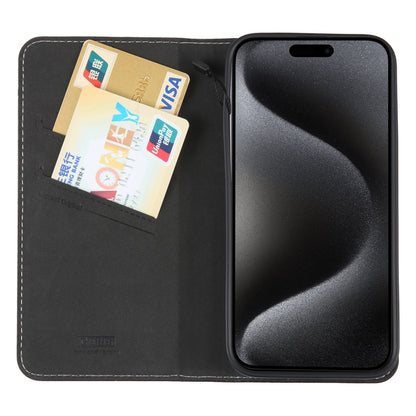 For iPhone 15 Pro GEBEI Top-grain Horizontal Flip Leather Phone Case(Black) by GEBEI