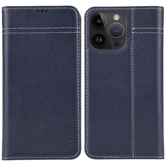 For iPhone 15 Pro GEBEI Top-grain Horizontal Flip Leather Phone Case(Blue) by GEBEI