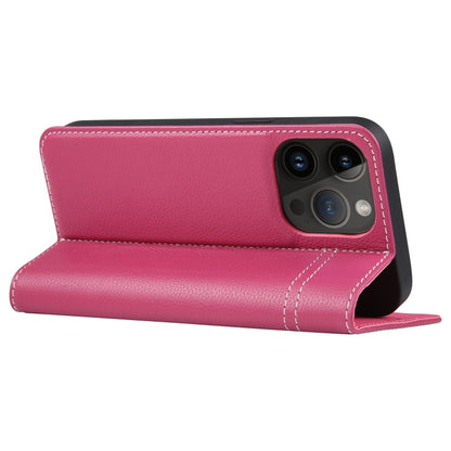 For iPhone 15 Pro GEBEI Top-grain Horizontal Flip Leather Phone Case(Rose Red) by GEBEI