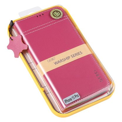 For iPhone 15 Pro GEBEI Top-grain Horizontal Flip Leather Phone Case(Rose Red) by GEBEI