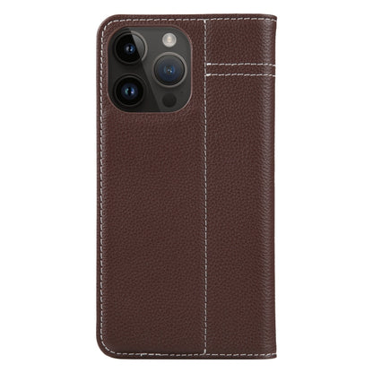For iPhone 15 Pro GEBEI Top-grain Horizontal Flip Leather Phone Case(Brown) by GEBEI
