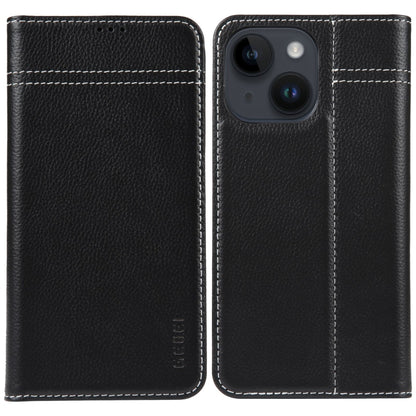 For iPhone 15 Plus GEBEI Top-grain Horizontal Flip Leather Phone Case(Black) by GEBEI