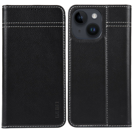 For iPhone 15 Plus GEBEI Top-grain Horizontal Flip Leather Phone Case(Black) by GEBEI