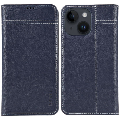 For iPhone 15 Plus GEBEI Top-grain Horizontal Flip Leather Phone Case(Blue) by GEBEI