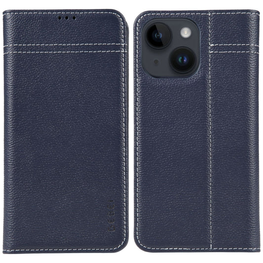 For iPhone 15 Plus GEBEI Top-grain Horizontal Flip Leather Phone Case(Blue) by GEBEI