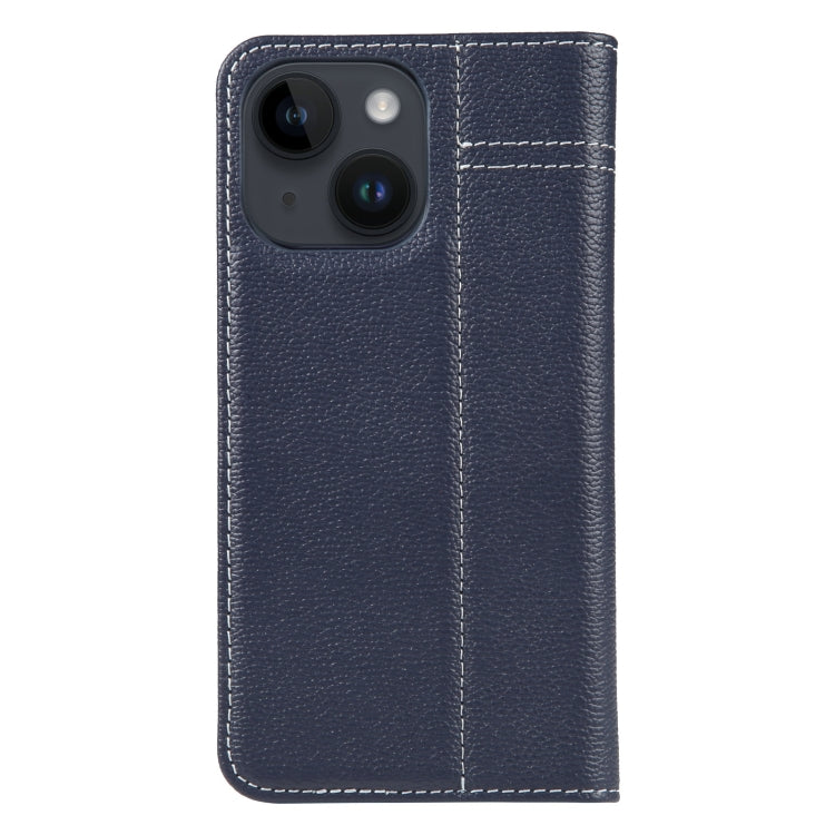 For iPhone 15 Plus GEBEI Top-grain Horizontal Flip Leather Phone Case(Blue) by GEBEI