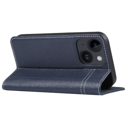 For iPhone 15 Plus GEBEI Top-grain Horizontal Flip Leather Phone Case(Blue) by GEBEI