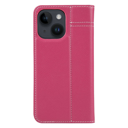For iPhone 15 Plus GEBEI Top-grain Horizontal Flip Leather Phone Case(Rose Red) by GEBEI