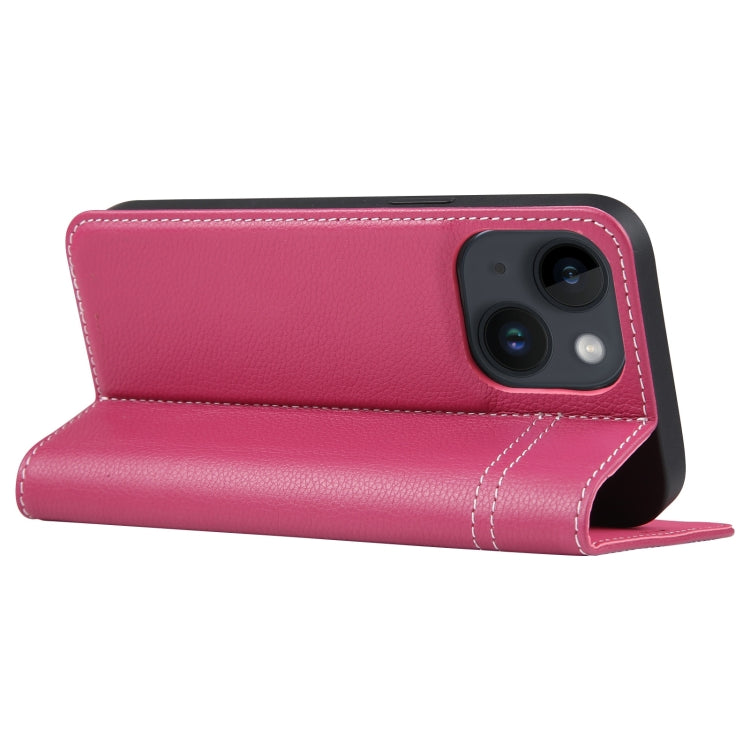 For iPhone 15 Plus GEBEI Top-grain Horizontal Flip Leather Phone Case(Rose Red) by GEBEI
