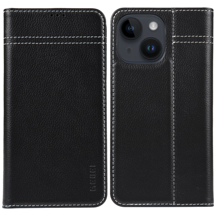 For iPhone 15 GEBEI Top-grain Horizontal Flip Leather Phone Case(Black) by GEBEI