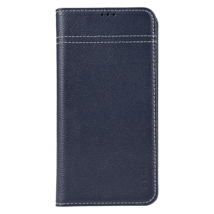 For iPhone 15 GEBEI Top-grain Horizontal Flip Leather Phone Case(Blue) by GEBEI