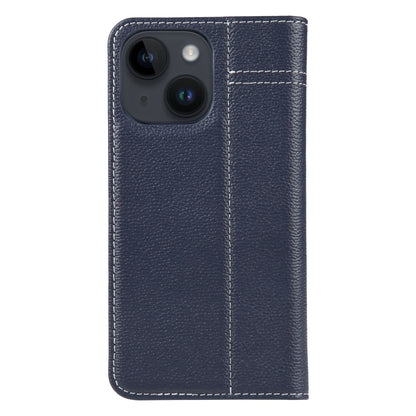For iPhone 15 GEBEI Top-grain Horizontal Flip Leather Phone Case(Blue) by GEBEI