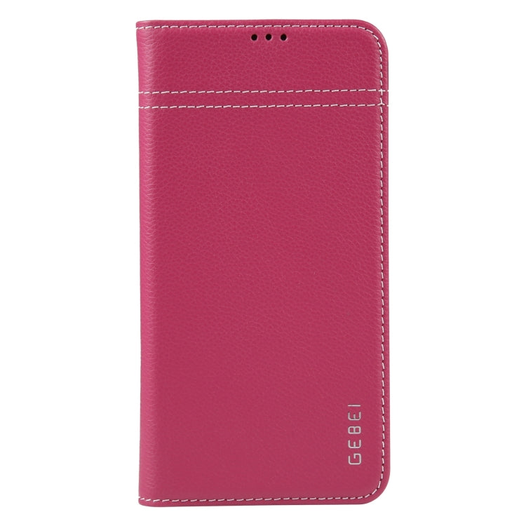 For iPhone 15 GEBEI Top-grain Horizontal Flip Leather Phone Case(Rose Red) by GEBEI