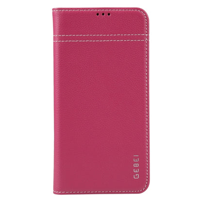For iPhone 15 GEBEI Top-grain Horizontal Flip Leather Phone Case(Rose Red) by GEBEI