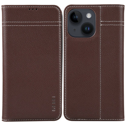 For iPhone 15 GEBEI Top-grain Horizontal Flip Leather Phone Case(Brown) by GEBEI