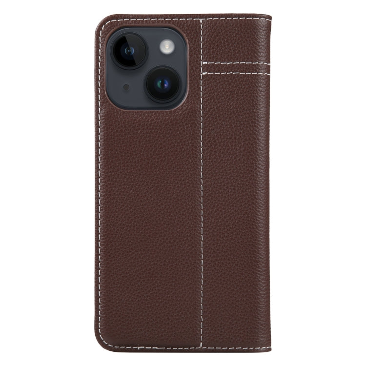 For iPhone 15 GEBEI Top-grain Horizontal Flip Leather Phone Case(Brown) by GEBEI