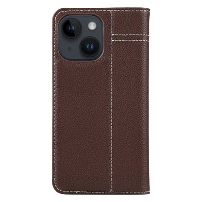 For iPhone 15 GEBEI Top-grain Horizontal Flip Leather Phone Case(Brown) by GEBEI