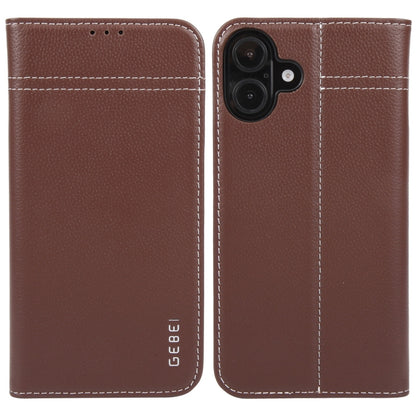 For iPhone 16 GEBEI Top-grain Horizontal Flip Leather Phone Case(Brown) by GEBEI