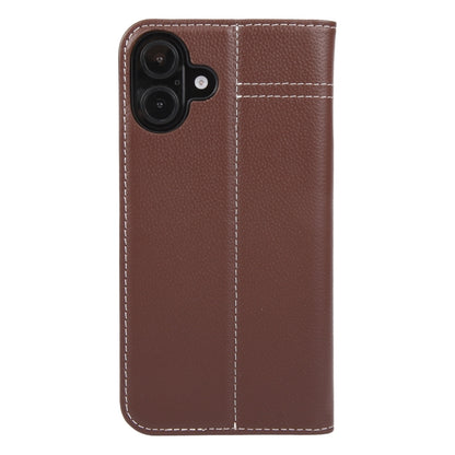 For iPhone 16 GEBEI Top-grain Horizontal Flip Leather Phone Case(Brown) by GEBEI