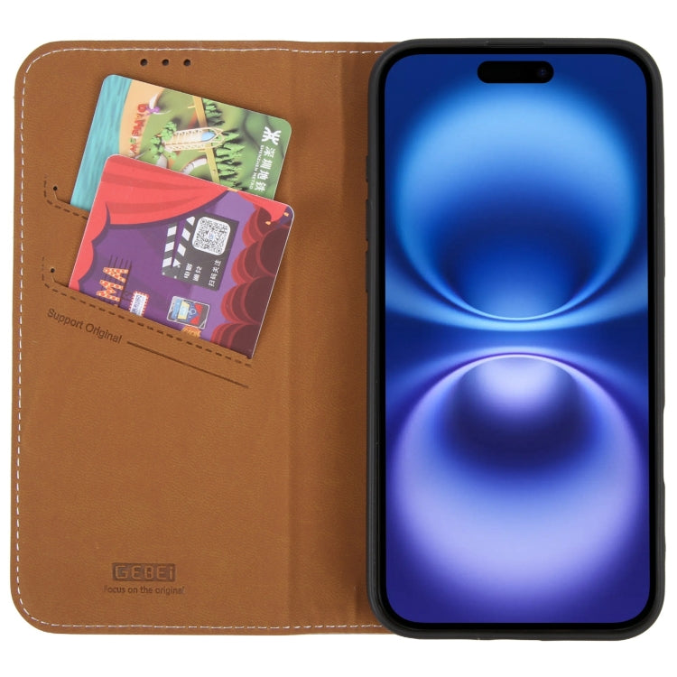 For iPhone 16 GEBEI Top-grain Horizontal Flip Leather Phone Case(Brown) by GEBEI