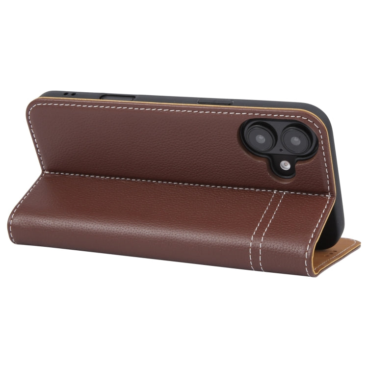 For iPhone 16 GEBEI Top-grain Horizontal Flip Leather Phone Case(Brown) by GEBEI