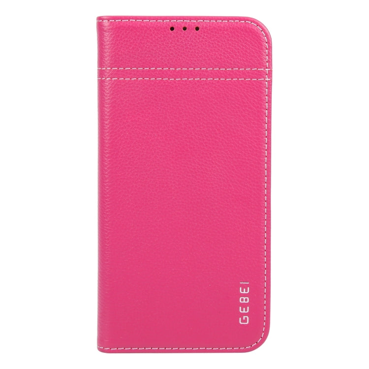For iPhone 16 Plus GEBEI Top-grain Horizontal Flip Leather Phone Case(Rose Red) by GEBEI