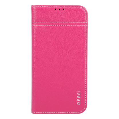 For iPhone 16 Plus GEBEI Top-grain Horizontal Flip Leather Phone Case(Rose Red) by GEBEI