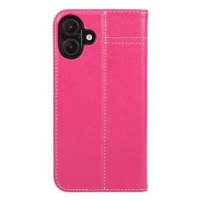 For iPhone 16 Plus GEBEI Top-grain Horizontal Flip Leather Phone Case(Rose Red) by GEBEI