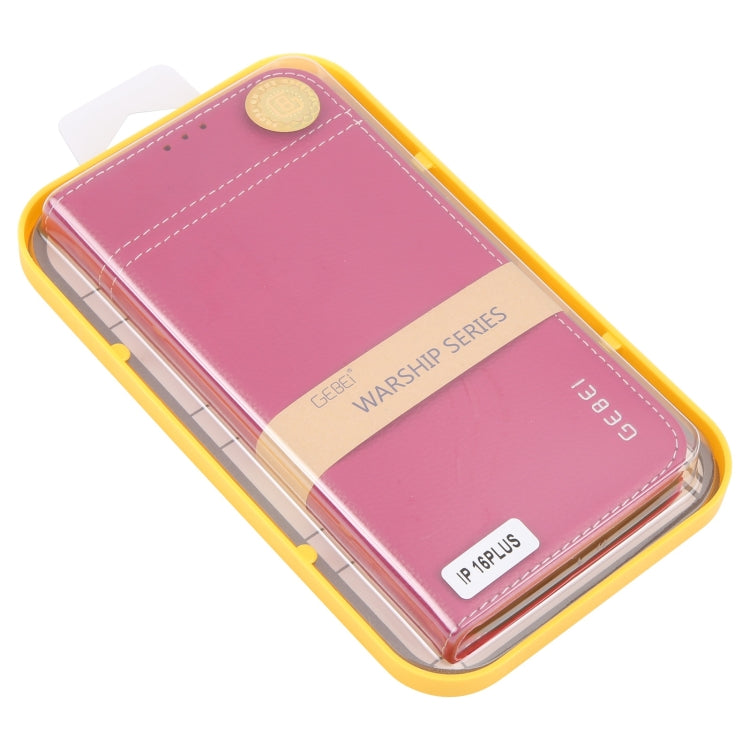 For iPhone 16 Plus GEBEI Top-grain Horizontal Flip Leather Phone Case(Rose Red) by GEBEI