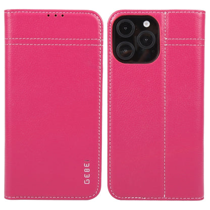 For iPhone 16 Pro GEBEI Top-grain Horizontal Flip Leather Phone Case(Rose Red) by GEBEI