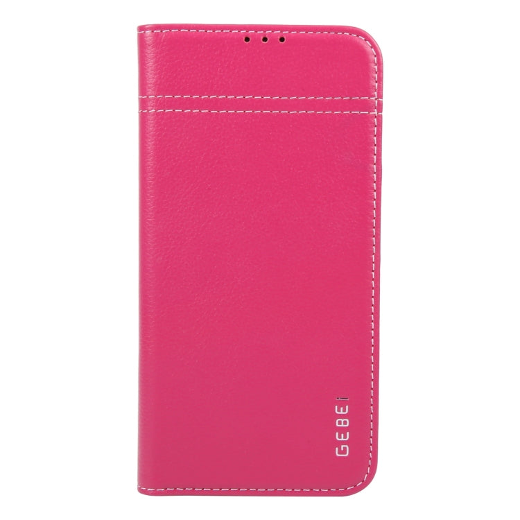 For iPhone 16 Pro GEBEI Top-grain Horizontal Flip Leather Phone Case(Rose Red) by GEBEI