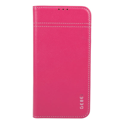 For iPhone 16 Pro GEBEI Top-grain Horizontal Flip Leather Phone Case(Rose Red) by GEBEI