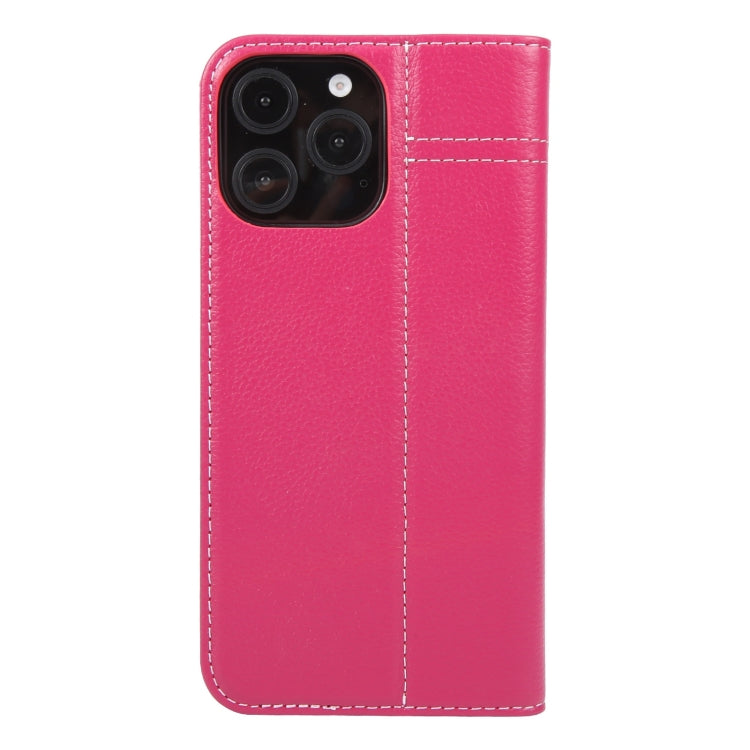 For iPhone 16 Pro GEBEI Top-grain Horizontal Flip Leather Phone Case(Rose Red) by GEBEI