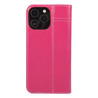 For iPhone 16 Pro GEBEI Top-grain Horizontal Flip Leather Phone Case(Rose Red) by GEBEI