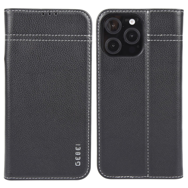 For iPhone 16 Pro Max GEBEI Top-grain Horizontal Flip Leather Phone Case(Black) by GEBEI