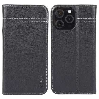 For iPhone 16 Pro Max GEBEI Top-grain Horizontal Flip Leather Phone Case(Black) by GEBEI