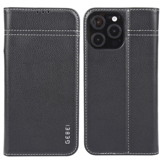For iPhone 16 Pro Max GEBEI Top-grain Horizontal Flip Leather Phone Case(Black) by GEBEI
