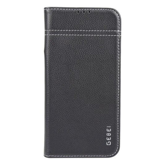 For iPhone 16 Pro Max GEBEI Top-grain Horizontal Flip Leather Phone Case(Black) by GEBEI