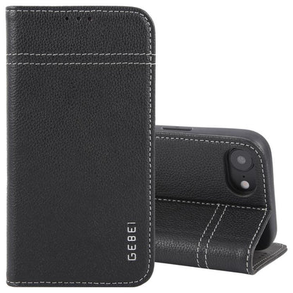 For iPhone 16e GEBEI Top-grain Horizontal Flip Leather Phone Case(Black) by GEBEI